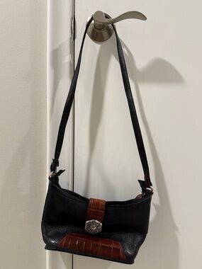 Brighton Black and Brown Leather  Bag with Accent Strap and Hang Tag.